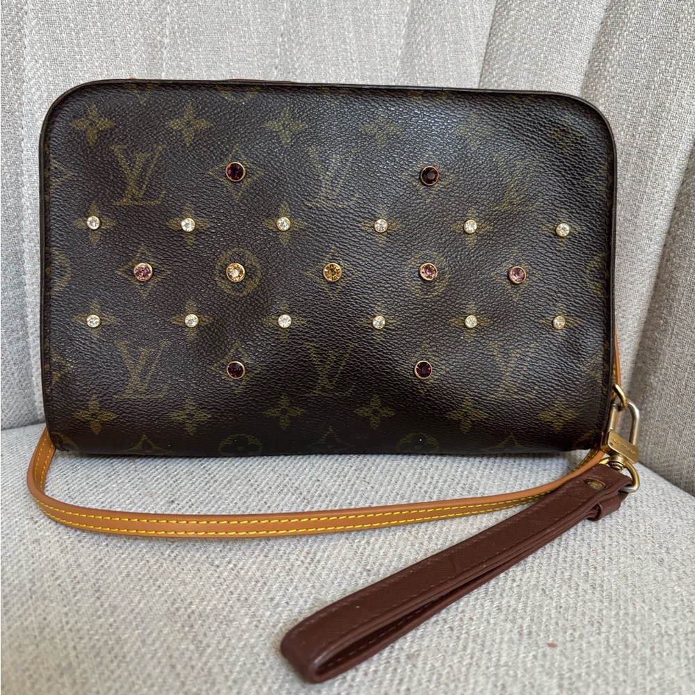 LOUIS VUITTON Monogram Custom Rhinestone Clutch on Crossbody